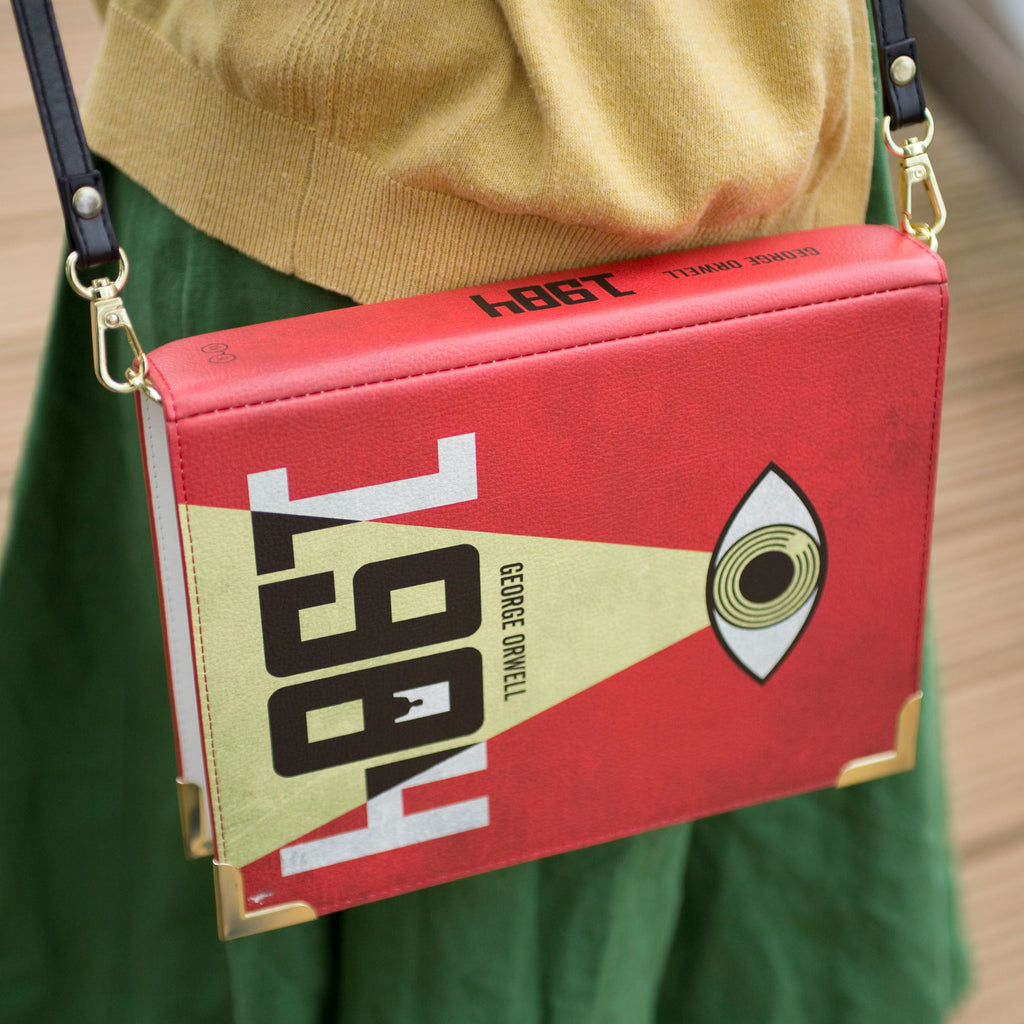 1985 Red and Yellow Handbag by George Orwell featuring Big Brother Eye design, by Well Read Co. - Side bag