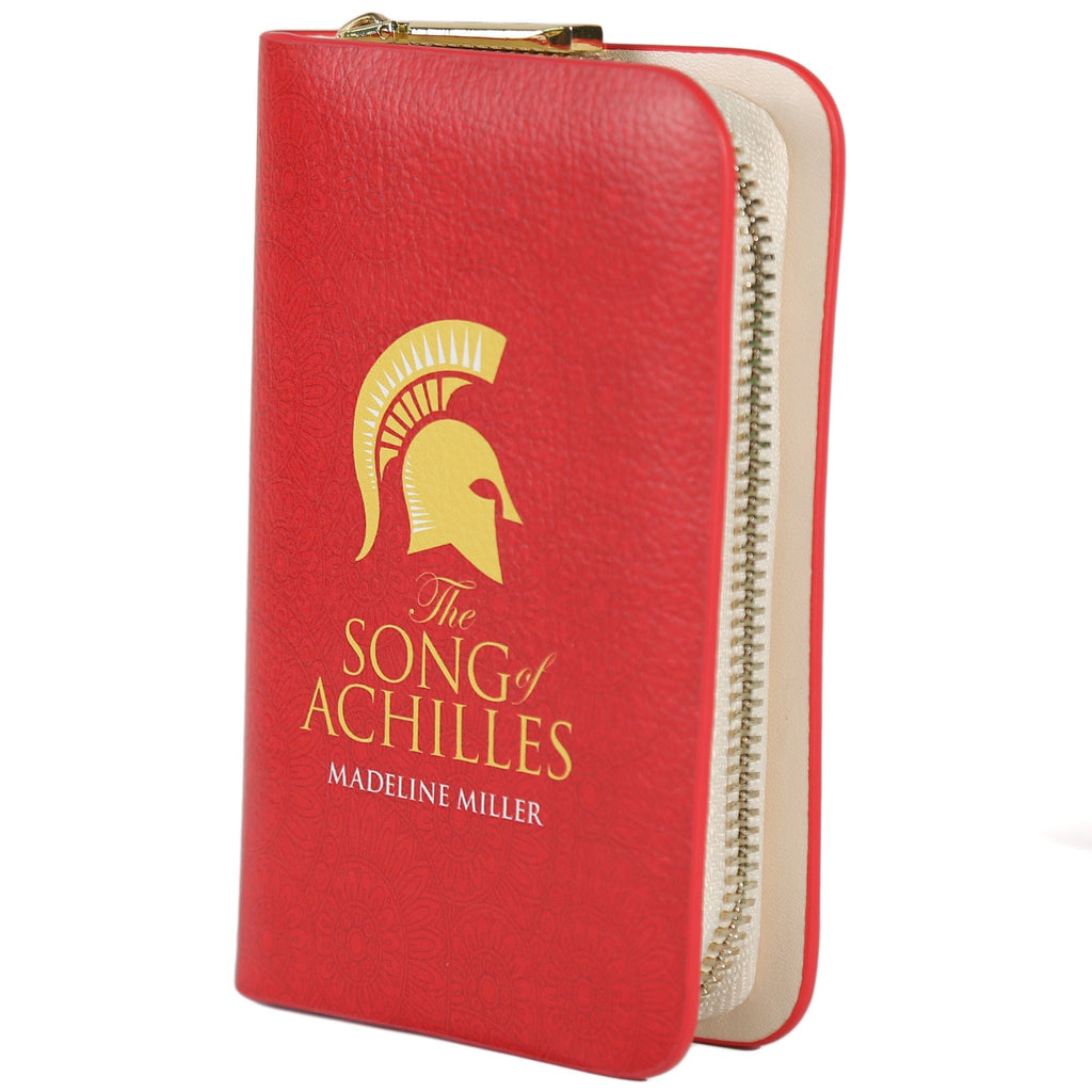 The Song of Achilles Red Wallet by Madeline Miller featuring Gold Trojan Helmet design, by Well Read Co. - Side