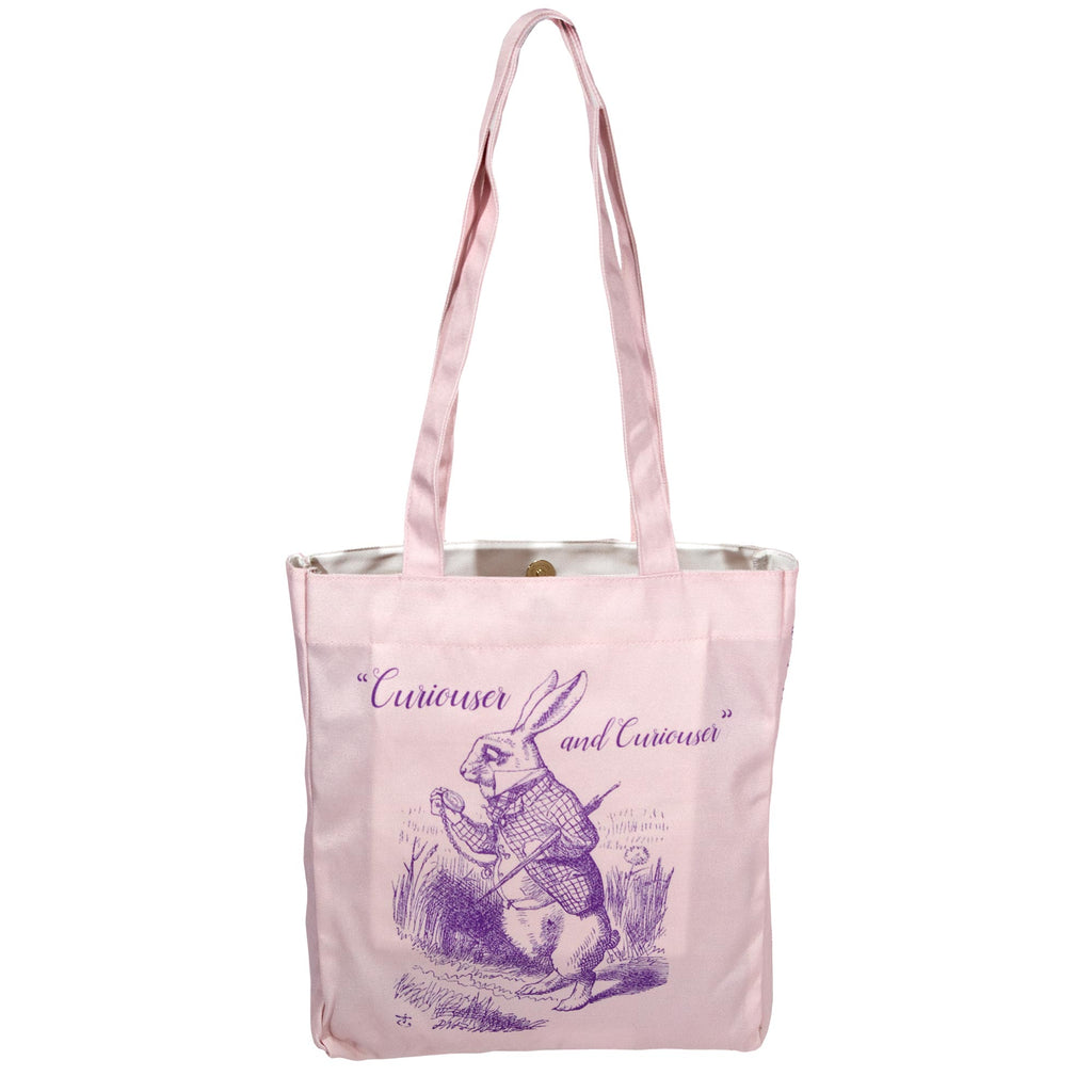Alice's Adventures in Wonderland Pink Tote Bag by Lewis Carroll featuring Alice and Cheshire Cat design, by Well Read Co. - Hand