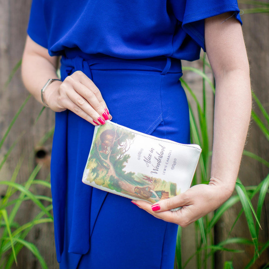 slim fit dress slacks Alice in Wonderland Original Turquoise Book Pouch Purse Bag