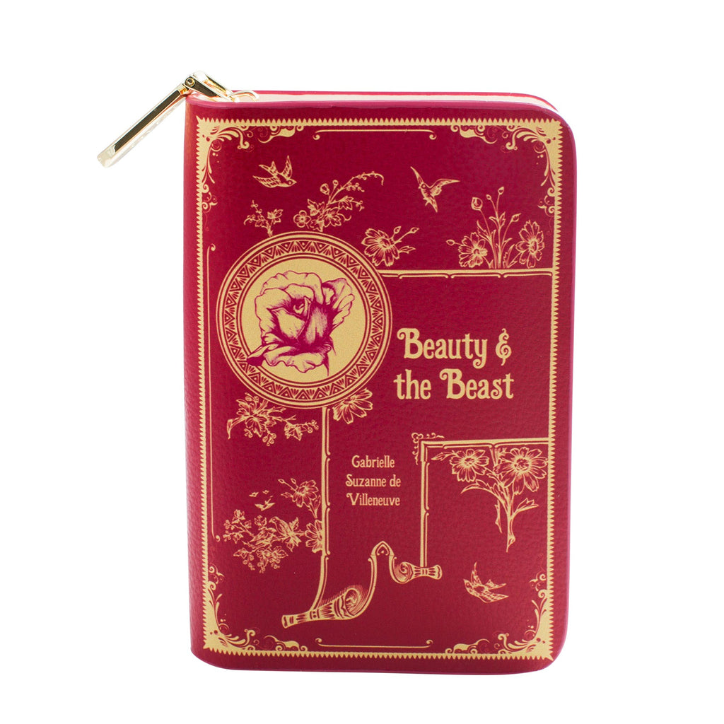 Beauty and the Beast Ruby Red Wallet Purse by Gabrielle-Suzanne de Villeneuve featuring Swallows and Flowers design, by Well Read Co. - Front