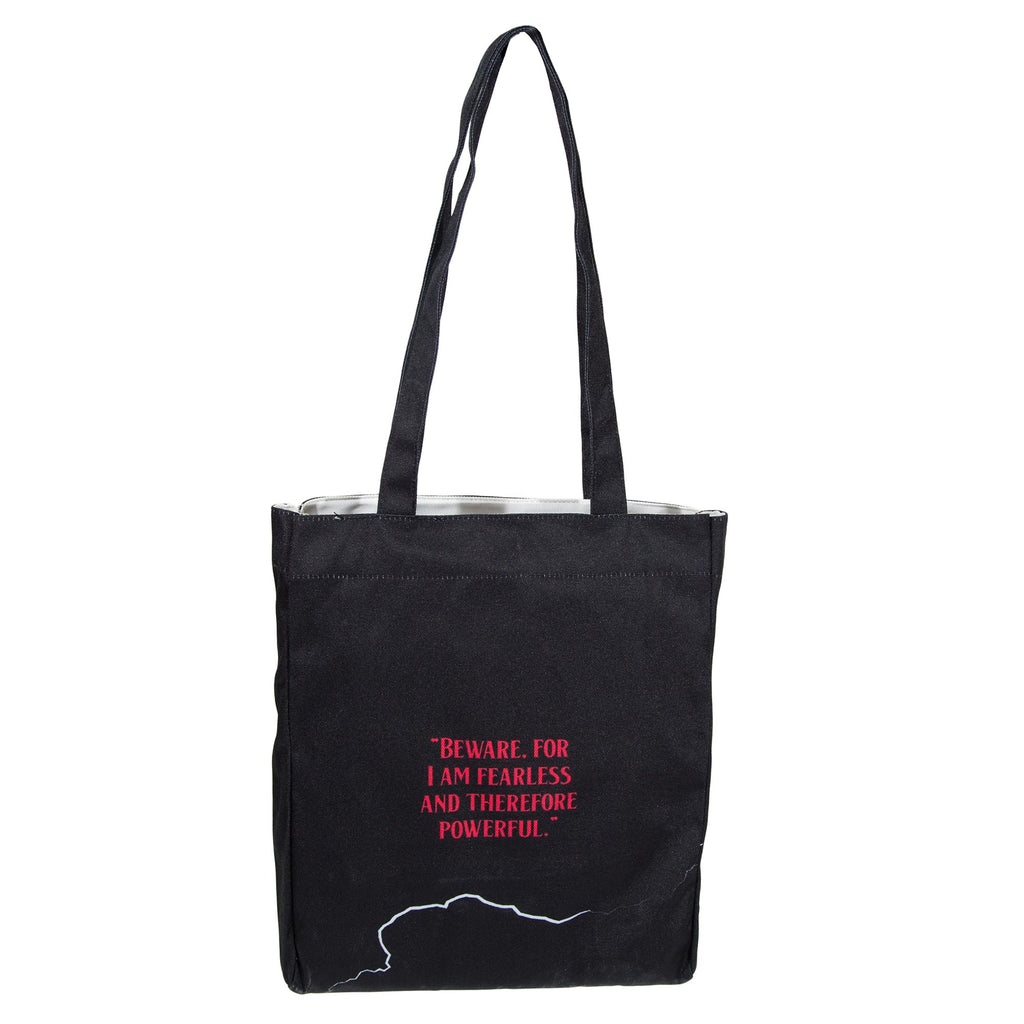 Frankenstein Black Tote Bag by Mary Shelley featuring Lightning Flash design, by Well Read Co. - Back