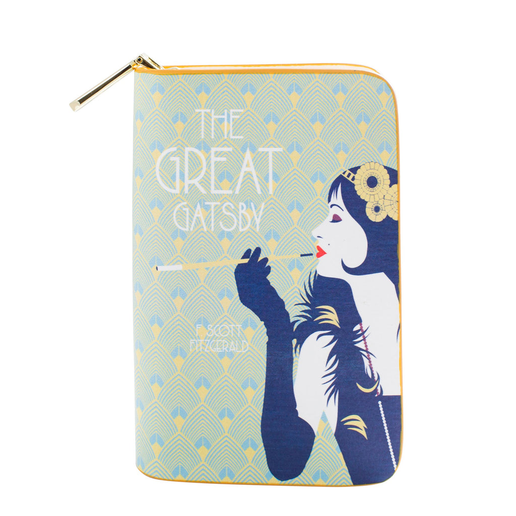 The Great Gatsby Green and Yellow Zip Around Purse by F. Scott Fitzgerald featuring Flapper Lady design, by Well Read Co. - Back