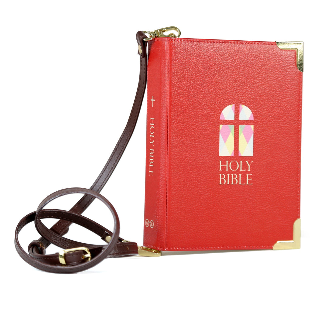 The Holy Bible Red Handbag by Well Read Co. featuring Stained-Glass Window design - Side