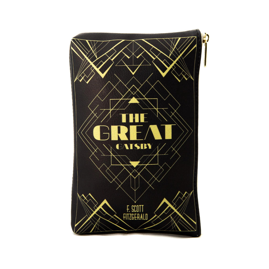 The Great Gatsby Black and Gold Pouch Purse by F. Scott Fitzgerald featuring Art Deco Lattice design, by Well Read Co. - Front