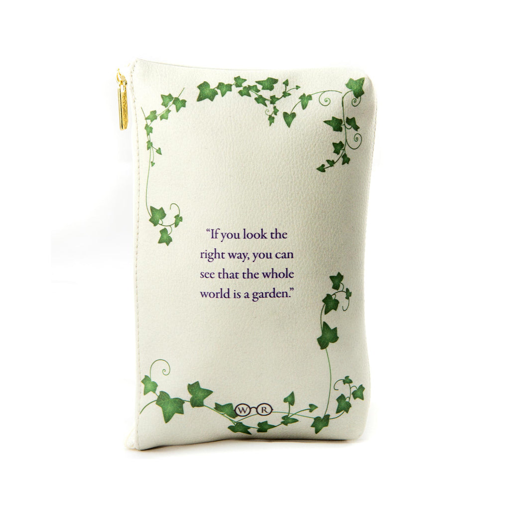 The Secret Garden Green Pouch Purse by F.H. Burnett featuring Ivy-covered Gate design, by Well Read Co. - Back