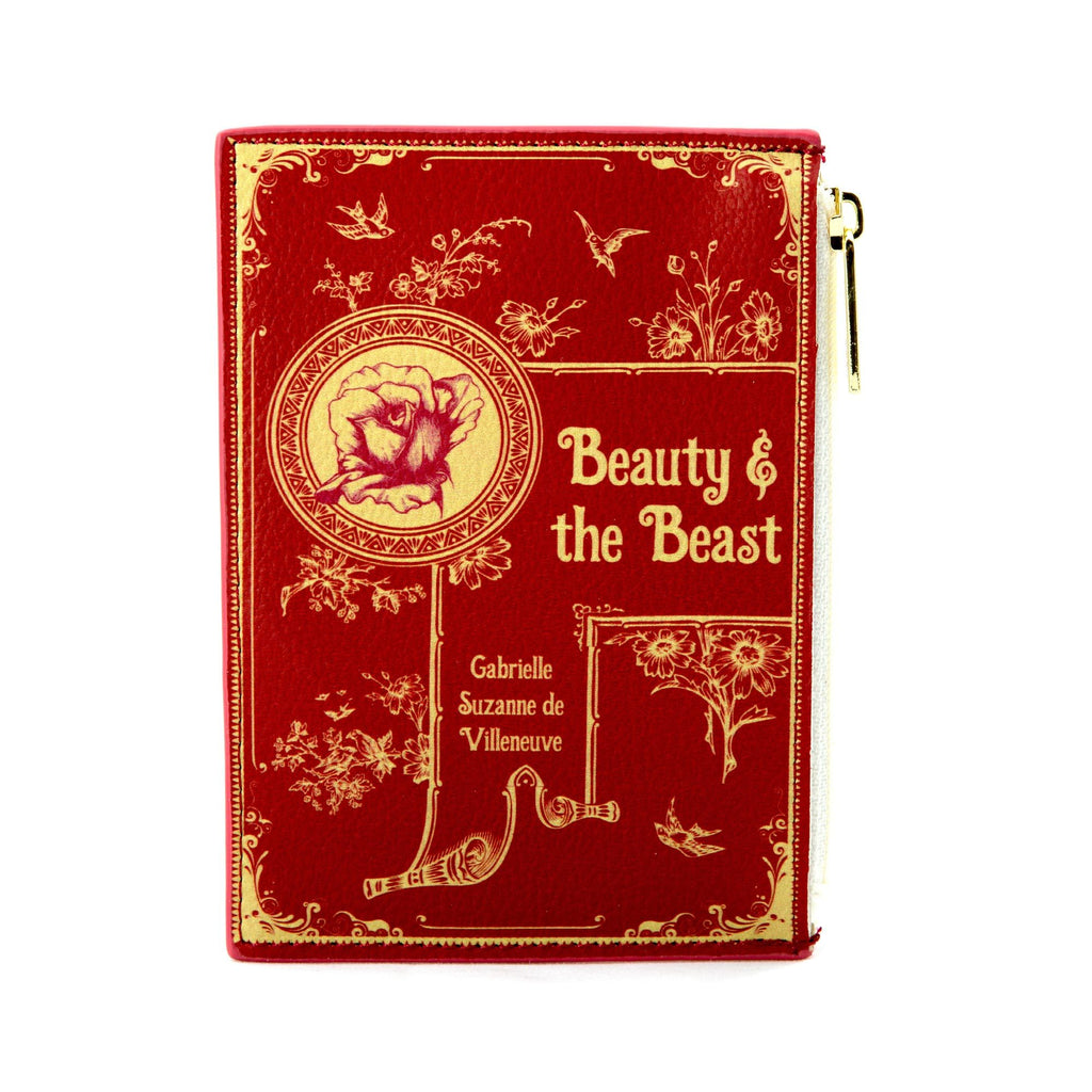 Beauty and the Beast Red Coin Purse by Gabrielle-Suzanne de Villeneuve featuring Golden Flowers and Swallows design, by Well Read Co. - Girl Hand