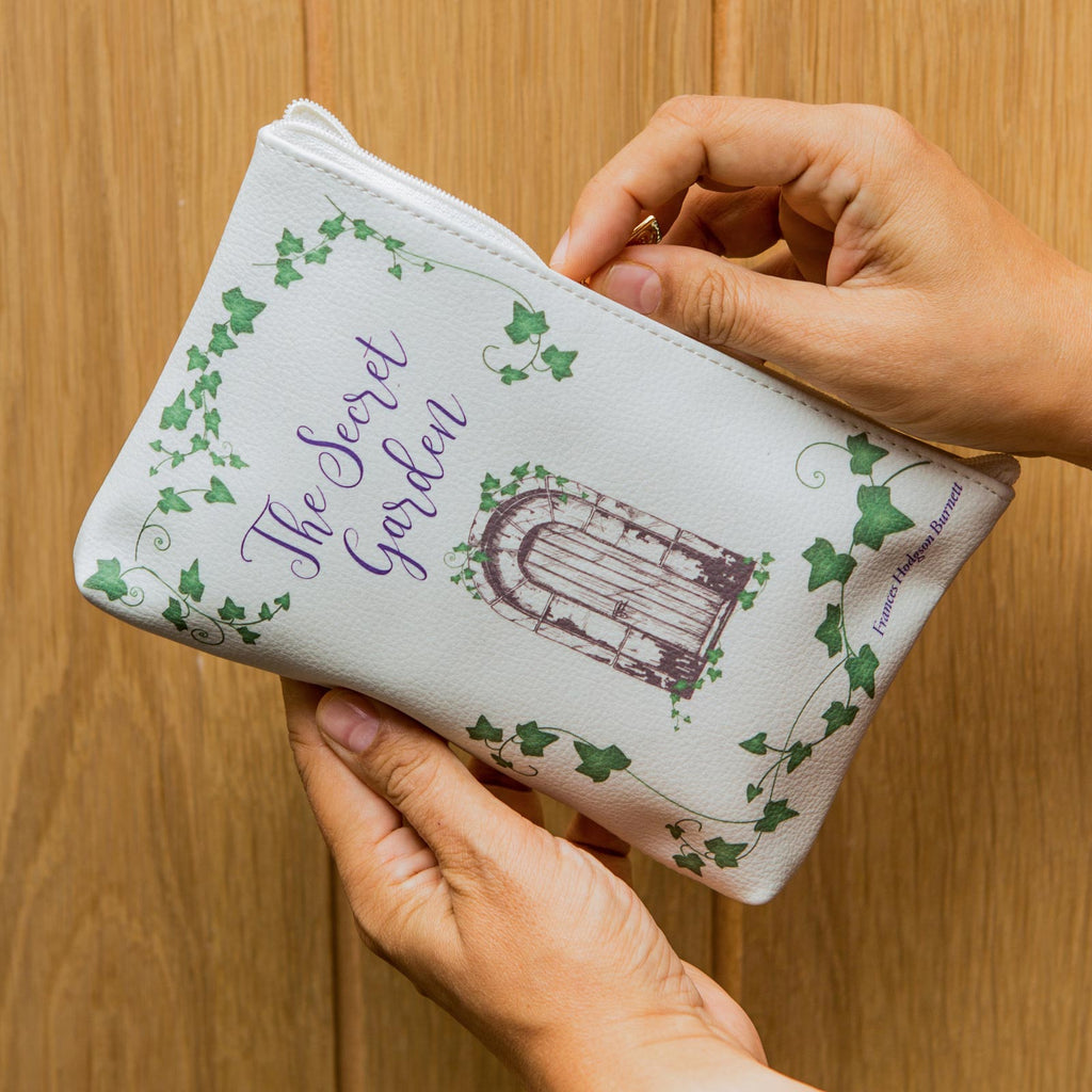 The Secret Garden Green Pouch Purse by F.H. Burnett featuring Ivy-covered Gate design, by Well Read Co. - Opened Zipper