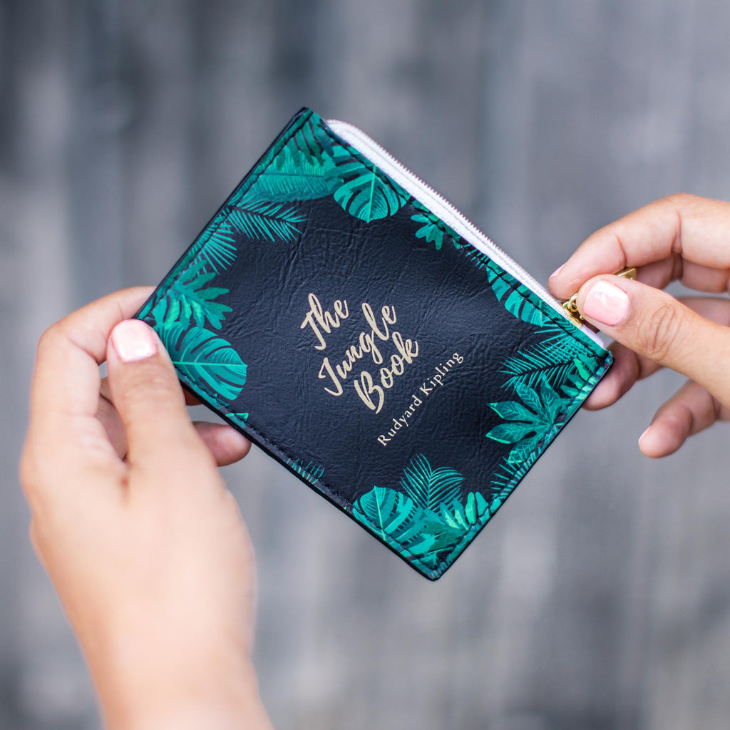 The Jungle Book Black Coin Purse by Rupyard Kipling featuring Jungle Leaves design, by Well Read Co. - Hand