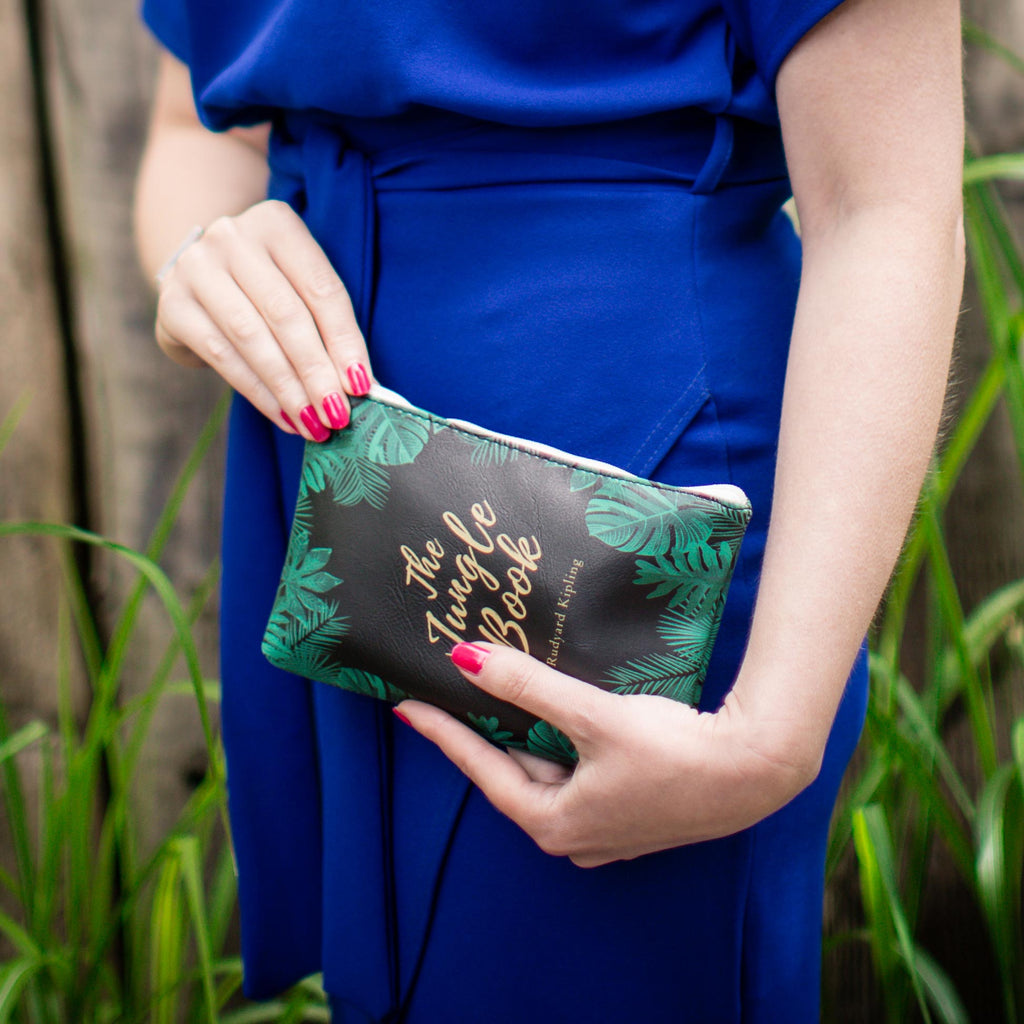The Jungle Book Black Pouch Purse by Rudyard Kipling featuring Jungle Leaves design, by Well Read Co. - Hand
