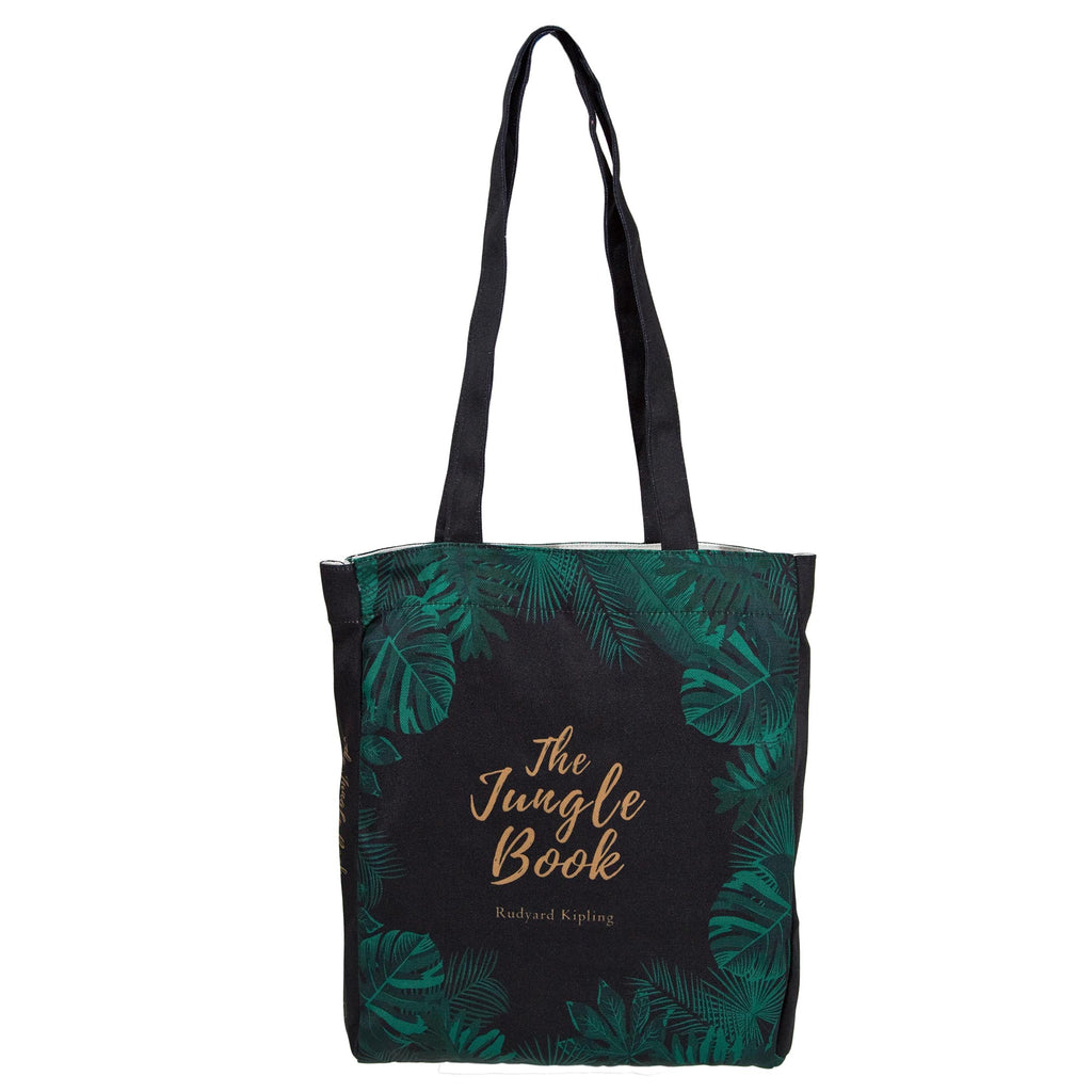 The Jungle Book Green Tote Bag by Rudyard Kipling featuring Jungle Leaves design, by Well Read Co. - front