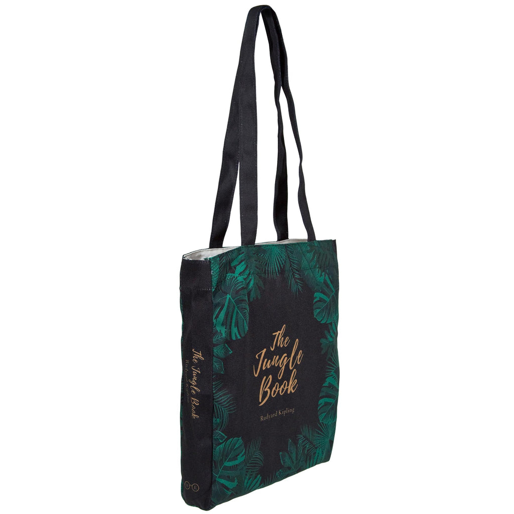 The Jungle Book Green Tote Bag by Rudyard Kipling featuring Jungle Leaves design, by Well Read Co. - Side