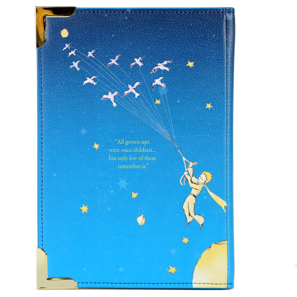 The Little Prince Blue Handbag by Antoine de Saint-Exupéry featuring Little Prince on his Home Planet design, by Well Read Co. - Back