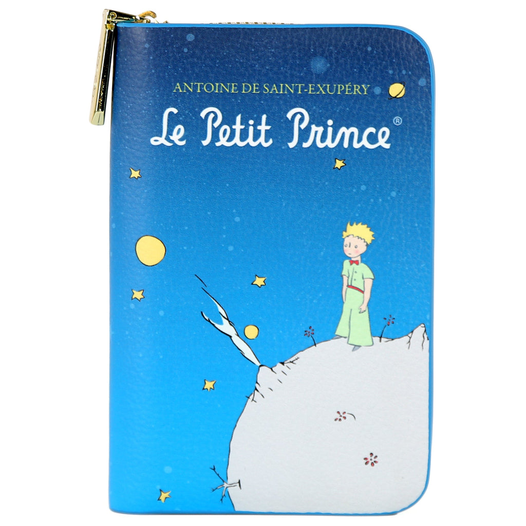 The Little Prince Blue Zip Around Wallet by Antoine de Saint-Exupéry featuring Little Prince on his Home Planet design, by Well Read Co. - Front