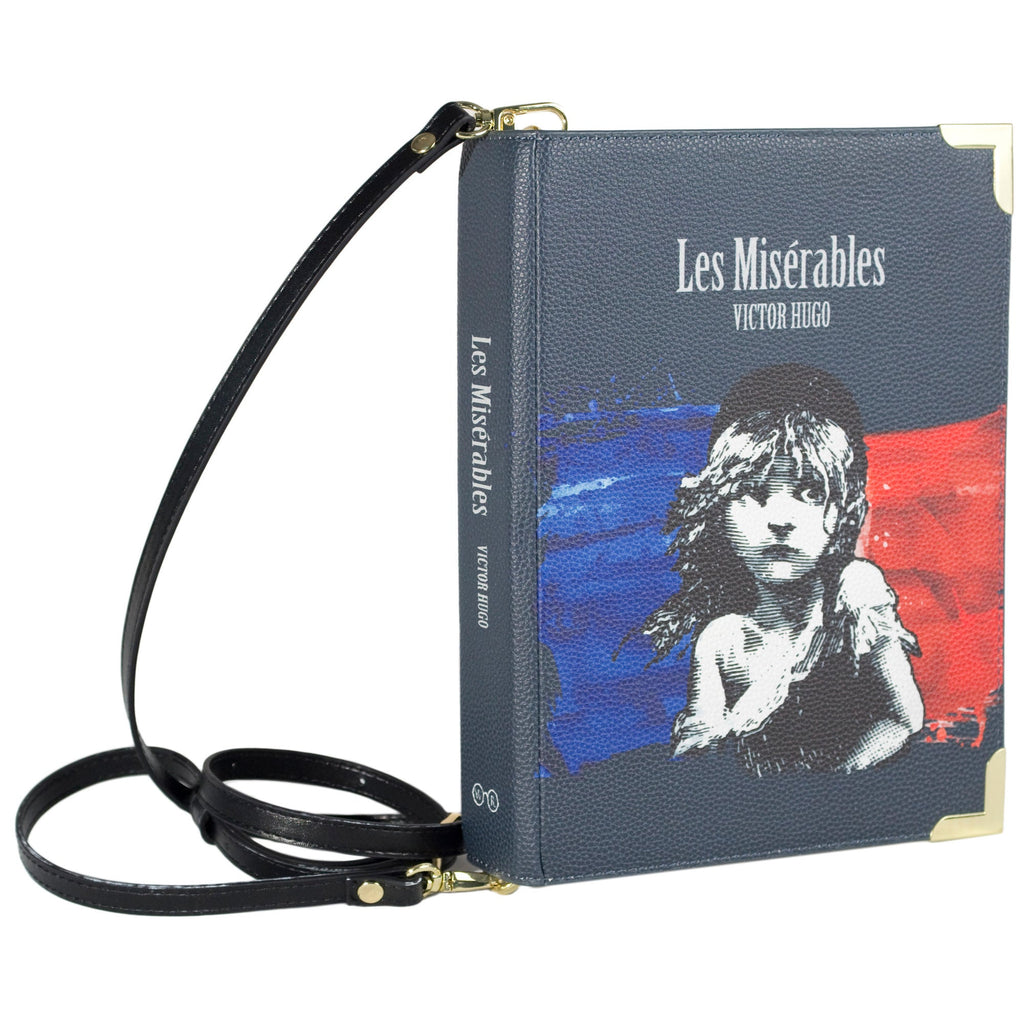 Les Misérables Book Handbag by Victor Hugo featuring Cosette over French flag design, by Well Read Co. - Side