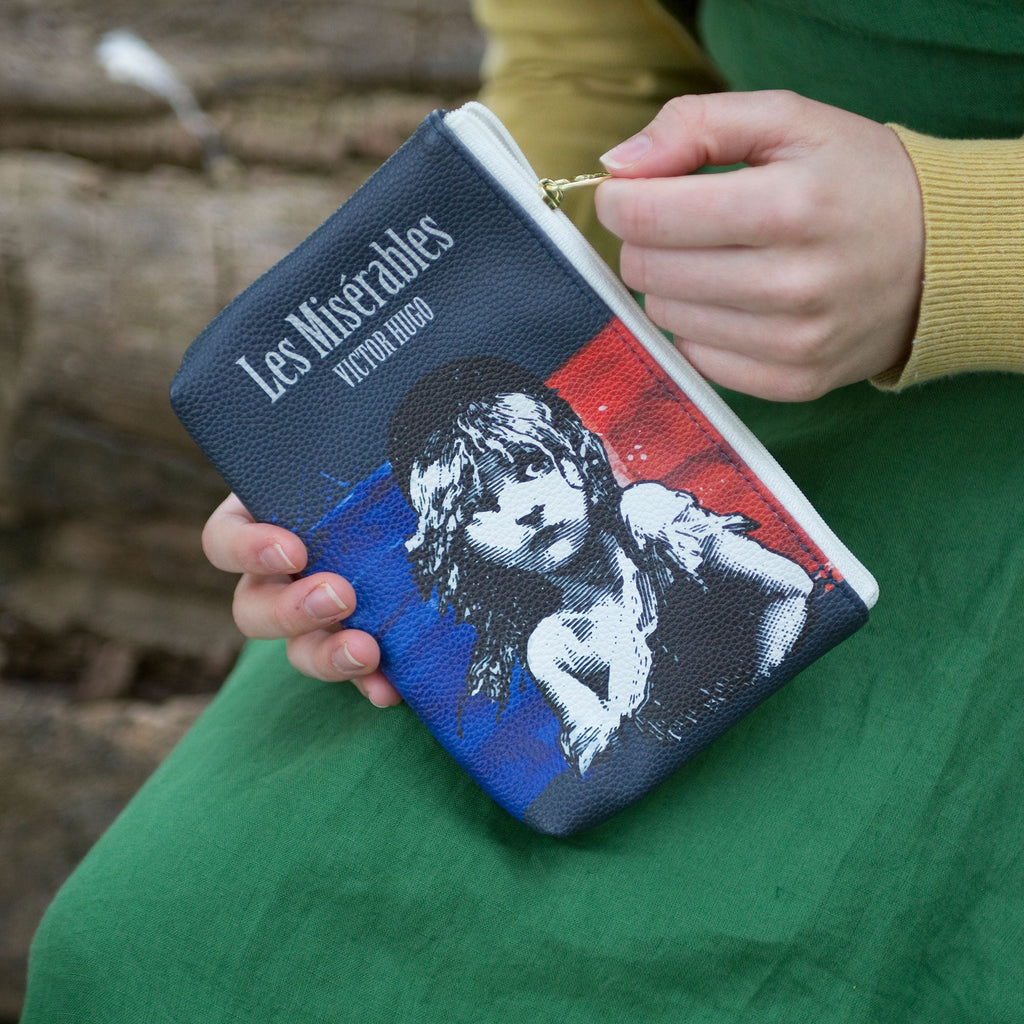 Les Misérables Navy Pouch Purse by Victor Hugo featuring Cosette over French flag design, by Well Read Co. - Hand