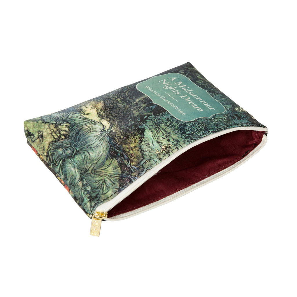 A Midsummer Night's Dream Green Purse by William Shakespeare featuring Sleeping Tatiana design, by Well Read Co. - Opened Zipper