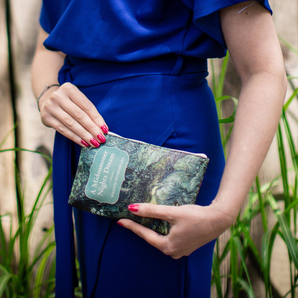 A Midsummer Night's Dream Green Purse by William Shakespeare featuring Sleeping Tatiana design, by Well Read Co. - Girl in Blue