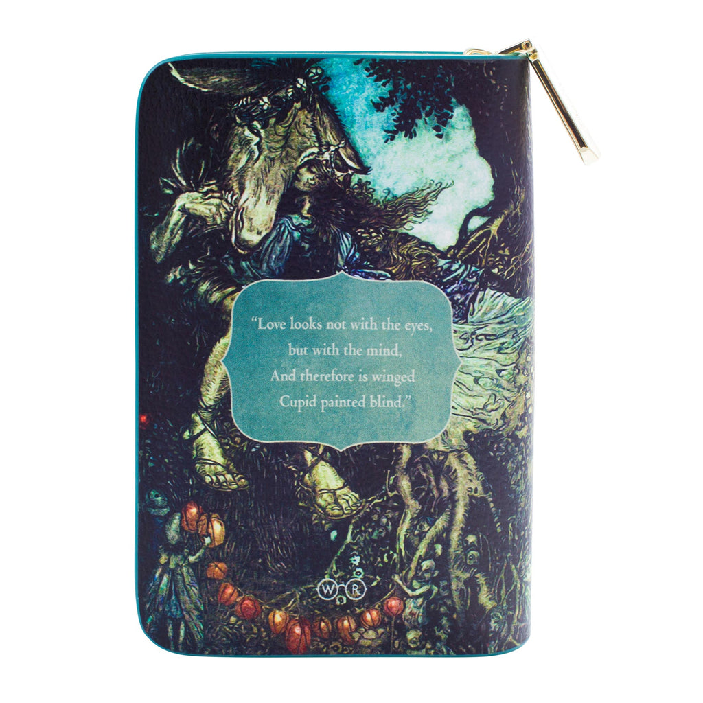 A Midsummer Night's Dream Green Wallet Purse by William Shakespeare featuring Tatiana and Cupid design, by Well Read Co. - Front