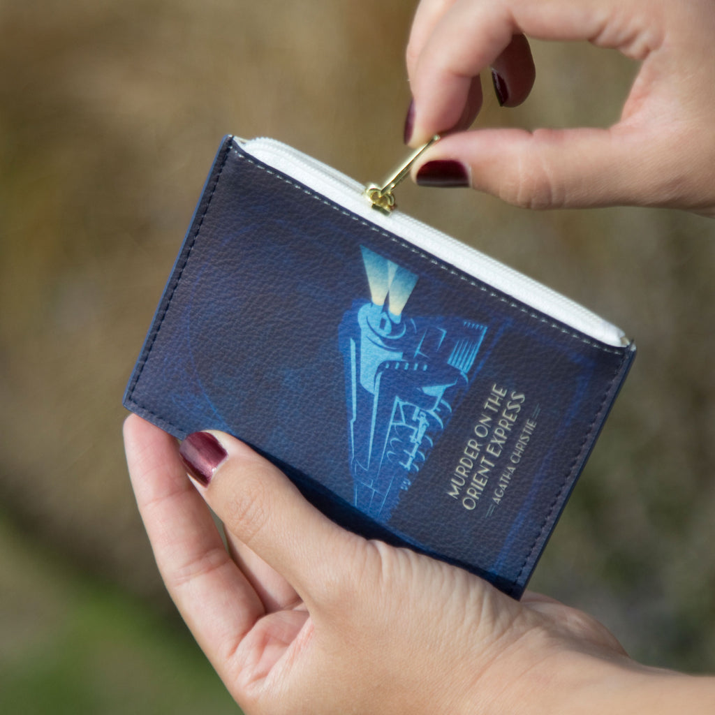 The Murder on the Orient Express Blue Coin Purse by Agatha Christie featuring Steam Train design, by Well Read Co. - Hand