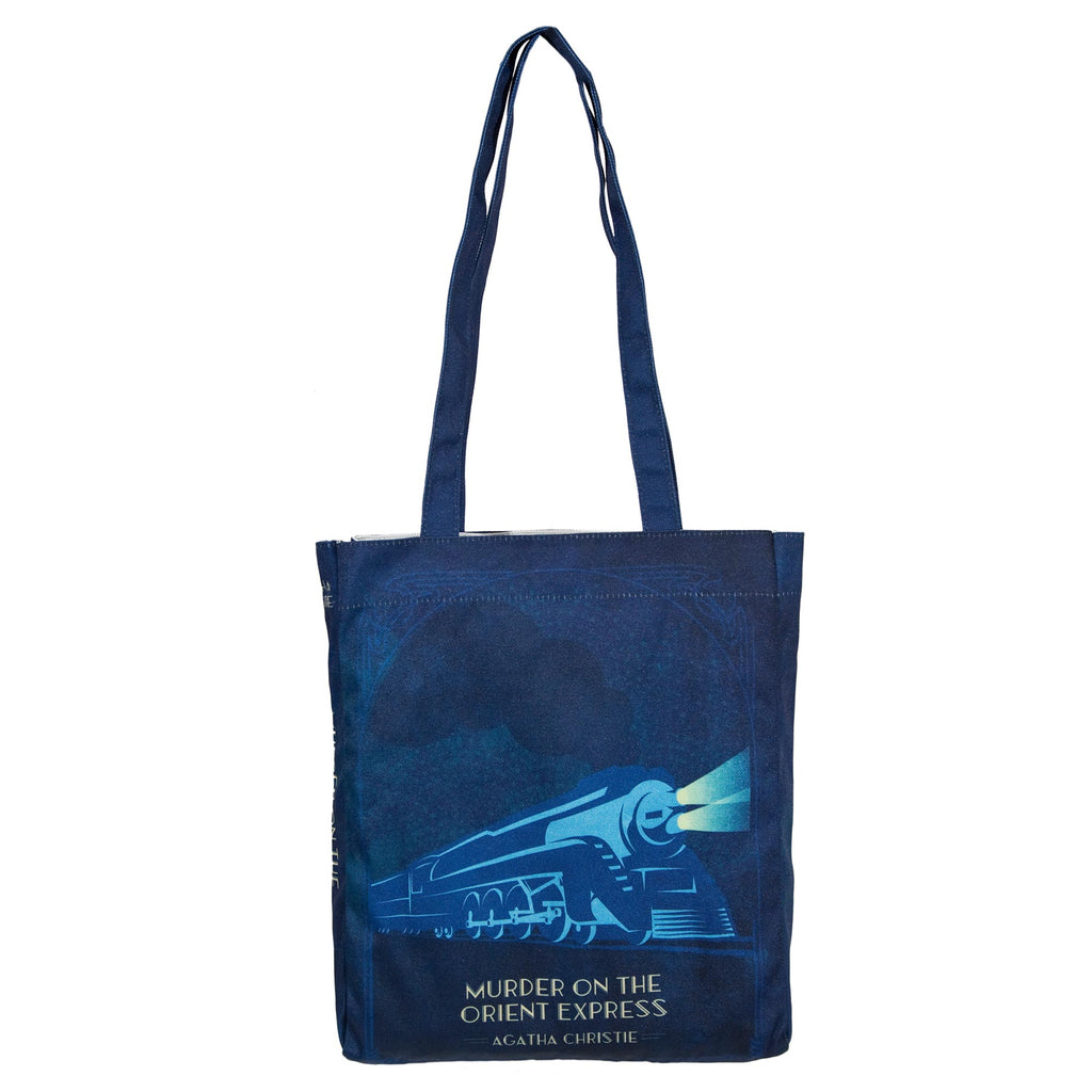 The Murder on the Orient Express Blue Tote Bag by Agatha Christie featuring Steam Train design, by Well Read Co. - Front