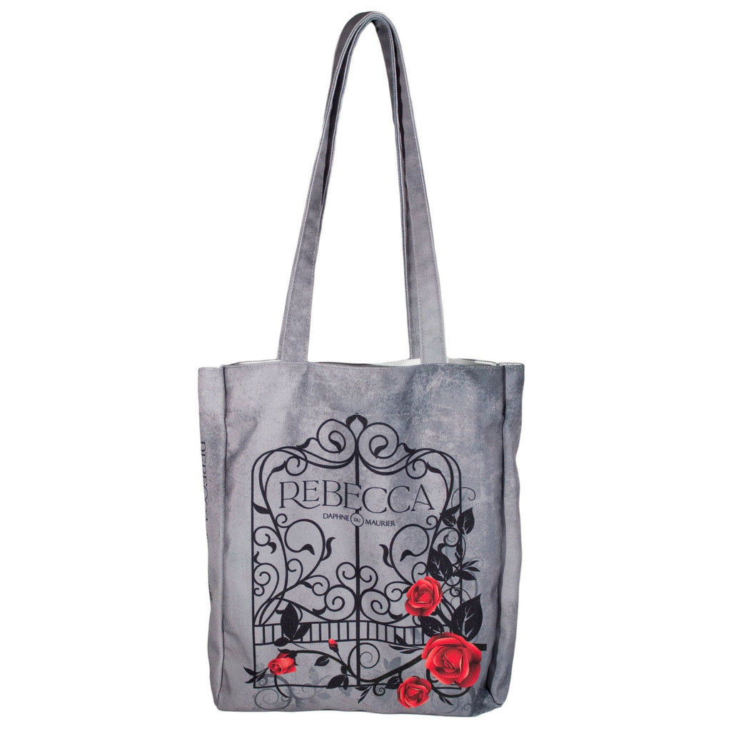 Rebecca Grey Tote Bag by Daphne du Maurier featuring Ornate Gate covered in Roses design, by Well Read Co. - Front