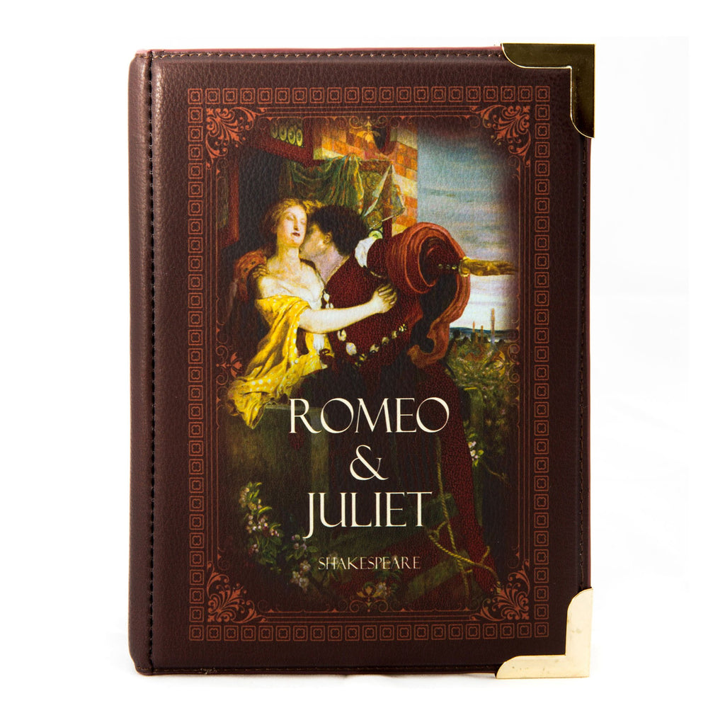 Romeo and Juliet Red Handbag by William Shakespeare featuring Ford Madox Brown's Romeo and Juliet design, by Well Read Co. - Front view