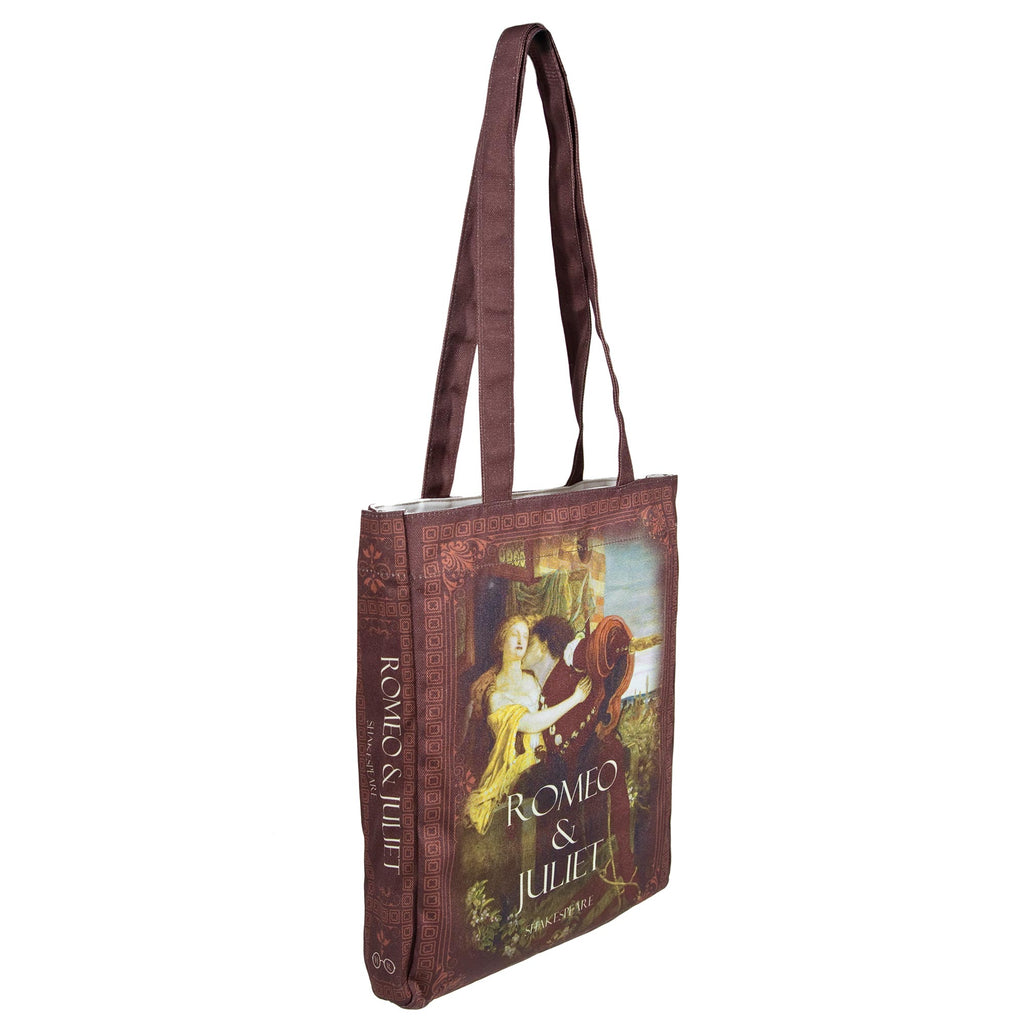 Romeo and Juliet Blue Tote Bag by William Shakespeare featuring Ford Madox Brown's 1870 Oil Painting, by Well Read Co. - Side