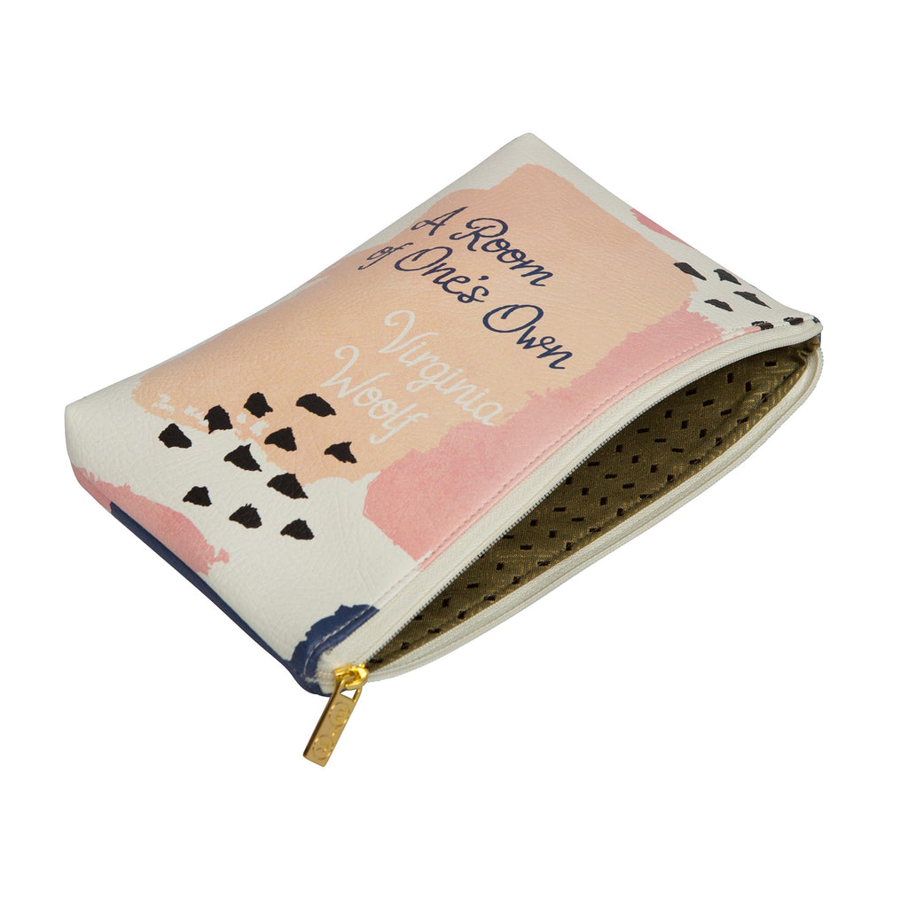A Room of One's Own Vegan Leather Pouch Purse by Virginia Woolf with Paint Splotches design, by Well Read Co. - Opened Zipper