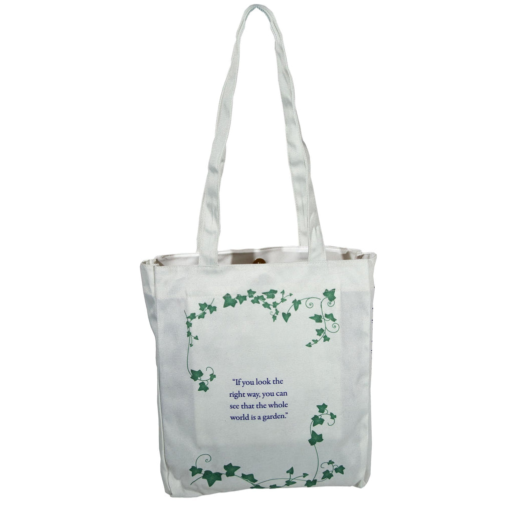 The Secret Garden Grey Tote Bag by F.H. Burnett featuring Gate and Ivy design, by Well Read Co. - Girl Walking