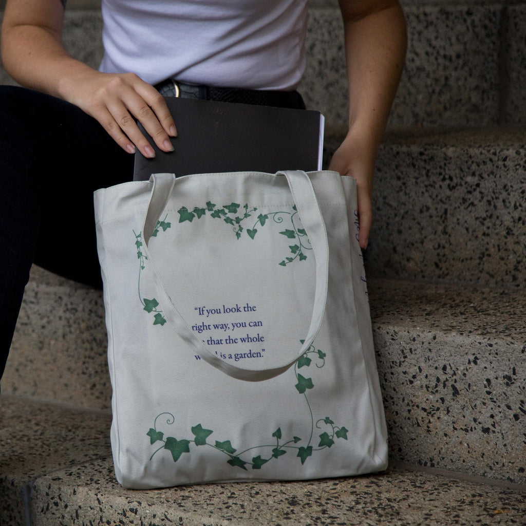 The Secret Garden Grey Tote Bag by F.H. Burnett featuring Gate and Ivy design, by Well Read Co. - Front
