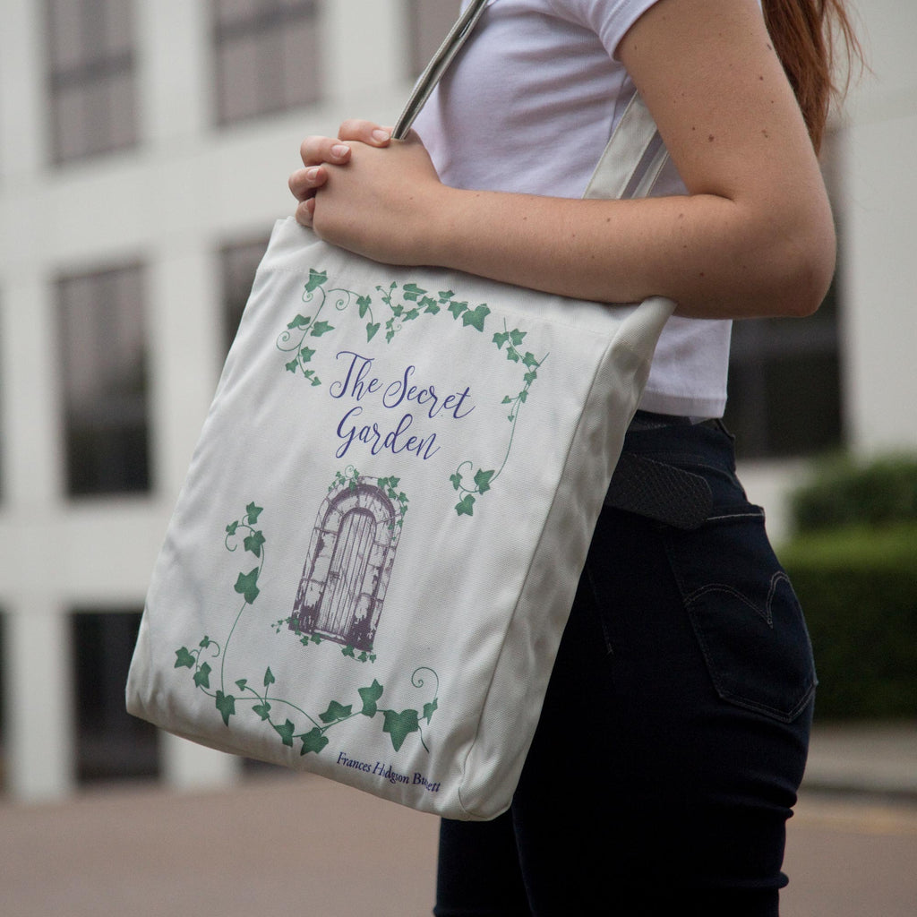 The Secret Garden Grey Tote Bag by F.H. Burnett featuring Gate and Ivy design, by Well Read Co. - With Open Pocket