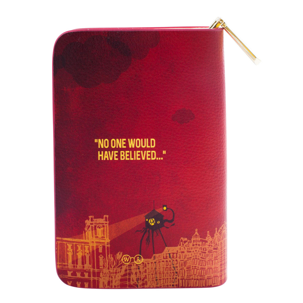 The War of the Worlds Red Zip Around Purse by H.G. Wells featuring Alien Tripods design, by Well Read Co. - Opened Zipper