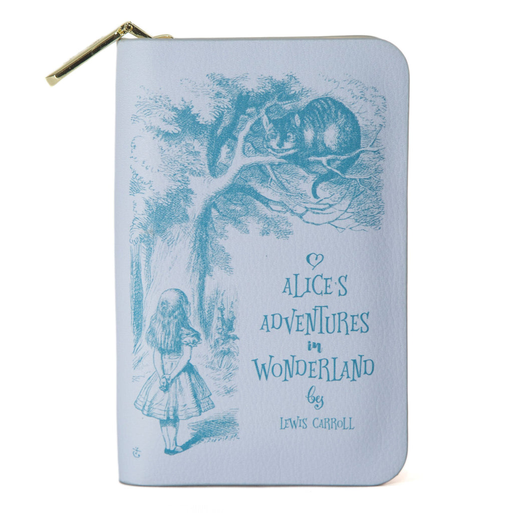 Alice's Adventures in Wonderland Purple Wallet Purse by Lewis Carroll featuring Alice and Cheshire Cat design, by Well Read Co. - Front