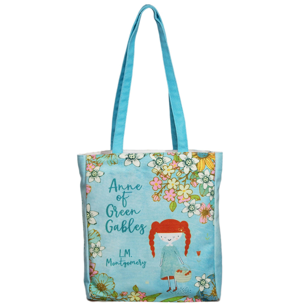 Anne of Green Gables Blue Tote Bag by Lucy Maud Montgomery featuring Anne and Floral design, by Well Read Co. - Front