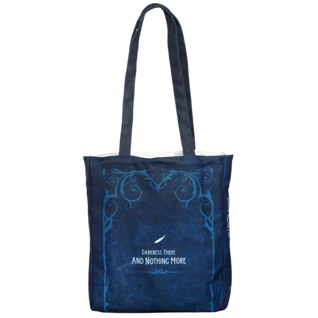 Collection of Tales and Poems Blue Tote Bag by Edgar Allen Poe featuring Raven design, by Well Read Co. - Back