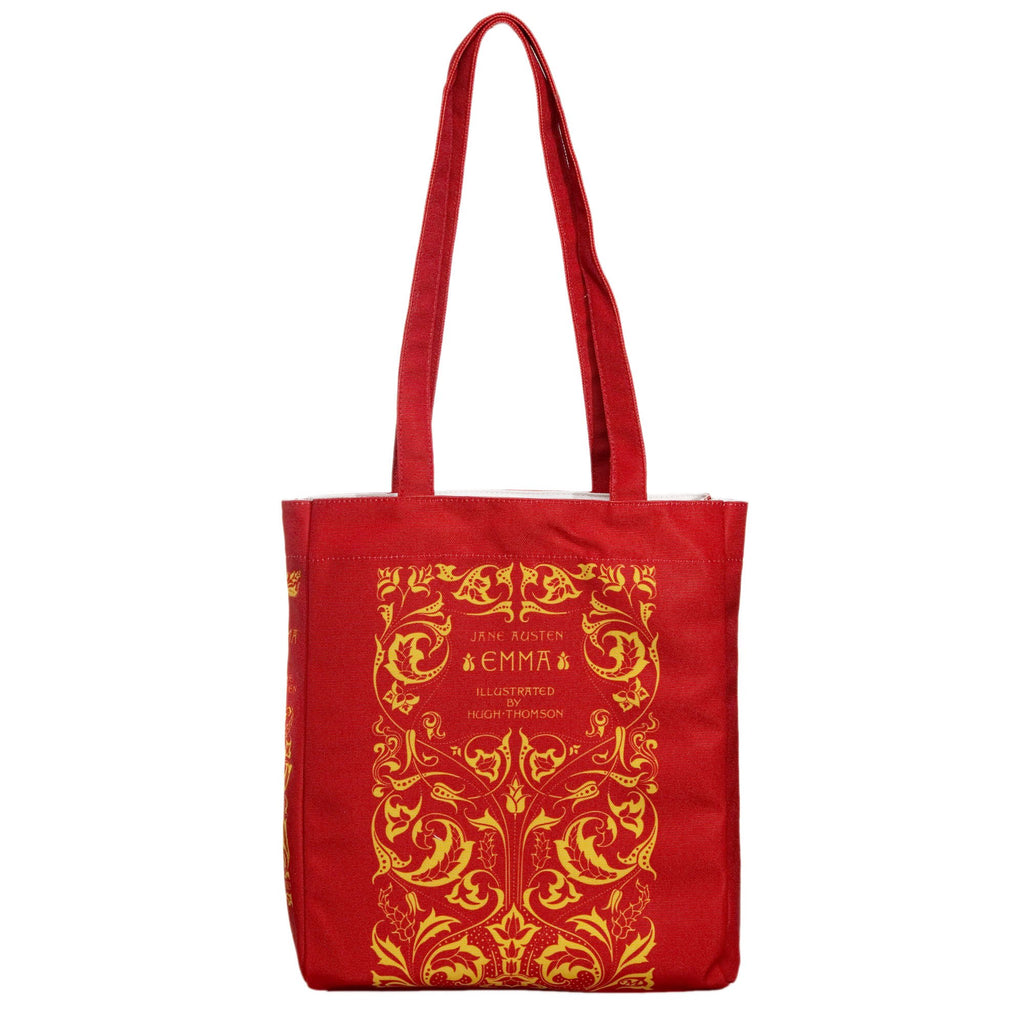 Emma Red Tote Bag by Jane Austen featuring Gold Leaf design, by Well Read Co. - Front