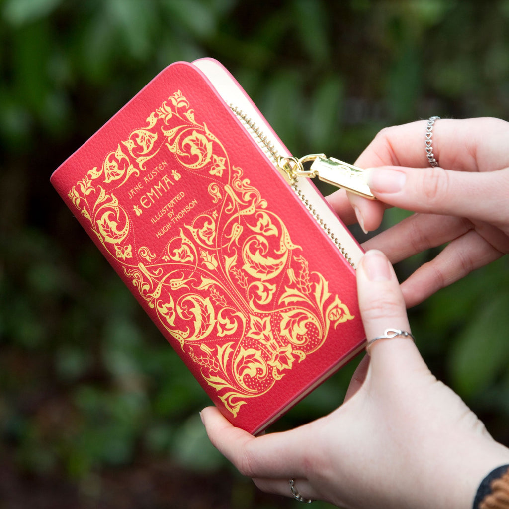 Emma Red Wallet Purse by Jane Austen featuring Ornate Gold Leaf design, by Well Read Co. - Hand