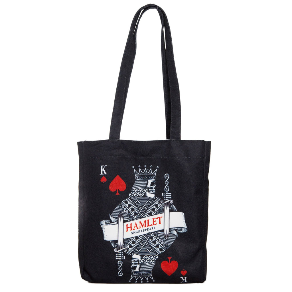 Hamlet Black Tote Bag by William Shakespeare featuring Playing Card and Skull design, by Well Read Co. - Front