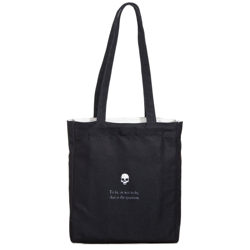 Hamlet Black Tote Bag by William Shakespeare featuring Playing Card and Skull design, by Well Read Co. - Back