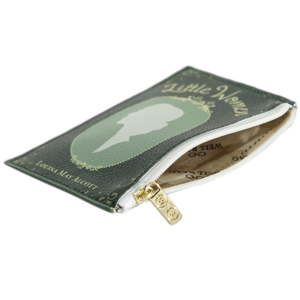 Little Women Green Coin Purse by Louisa May Alcott featuring Young Woman Profile, by Well Read Co. - Model Sitting with Bag