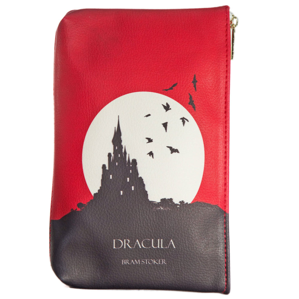 Dracula Red Pouch Purse by Bram Stoker featuring Castle and Bats design, by Well Read Co. - Front