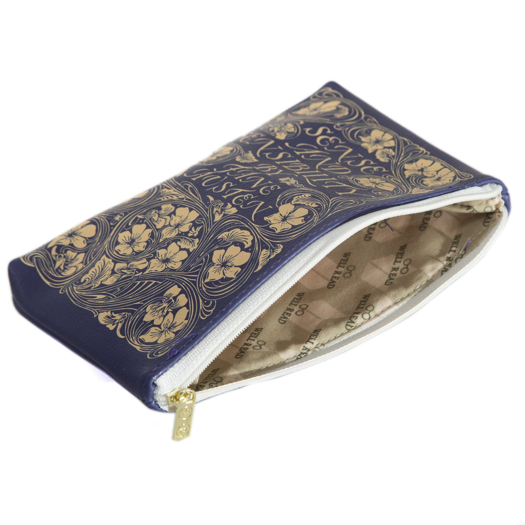 Sense and Sensibility Red Pouch Purse by Jane Austen featuring Ornate Gold Flower design, by Well Read Co. - Side