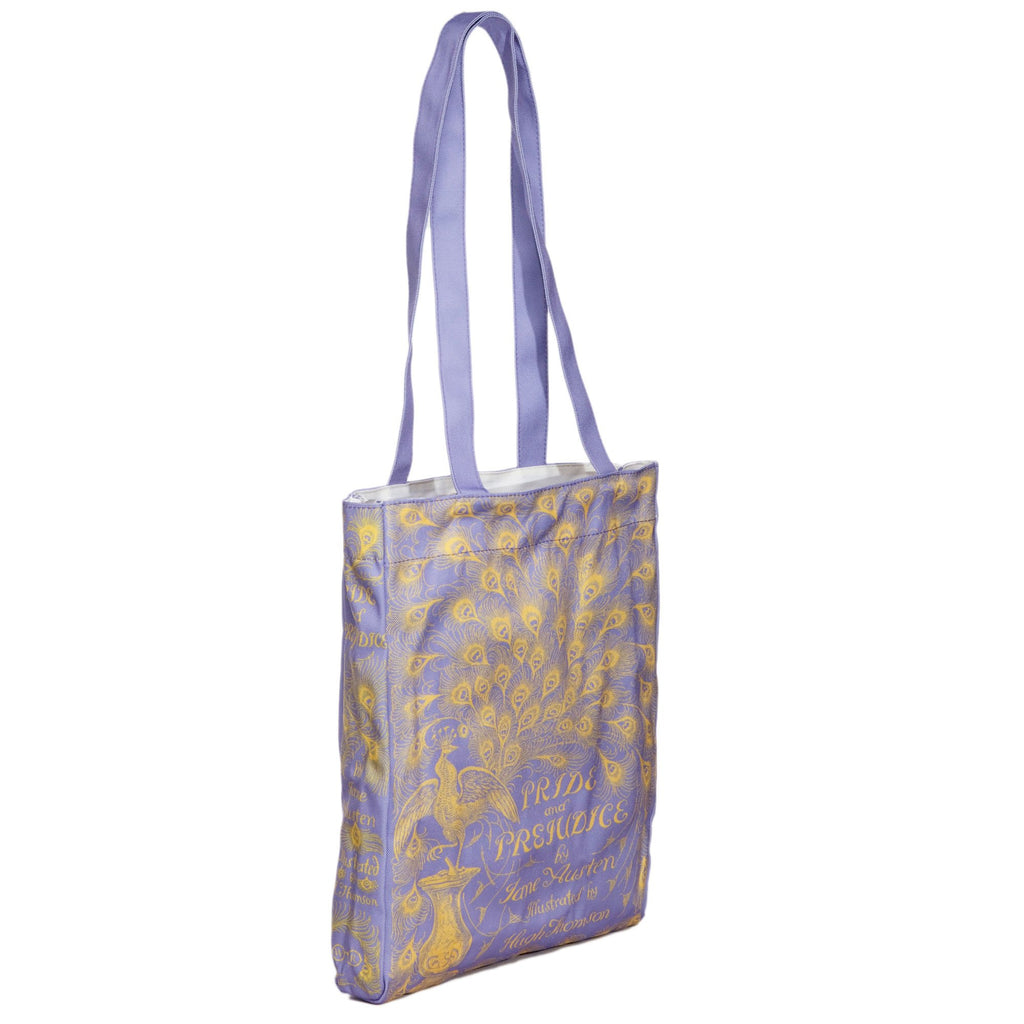 Pride and Prejudice Purple Tote Bag by Jane Austen with Peacock design, by Well Read Co. - Front